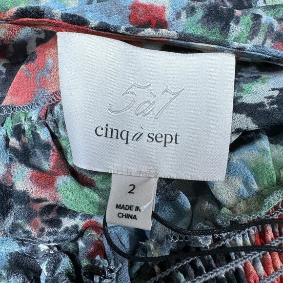 Cinq à Sept NWT Leigh Floral Print Ruffle Maxi Dress Size 2 Smocked Slit Sleeve - Picture 5 of 12